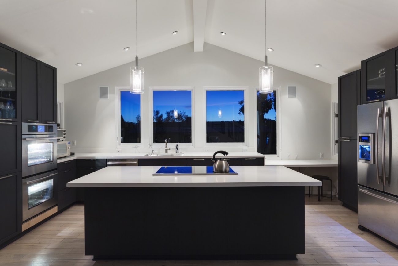 An interior of a modern house kitchen