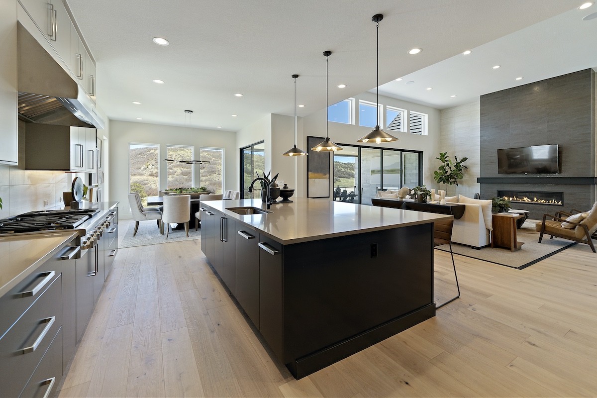 Contemporary kitchen island and lighting